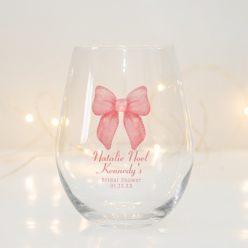 Coquette Aesthetic Cute Pink Bow Personalized Stemless Wine Glass