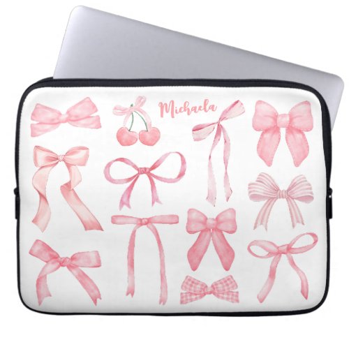 Coquette Aesthetic Cute Pink Bows Girly Feminine Laptop Sleeve