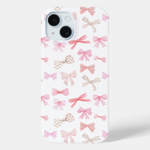 Coquette Aesthetic Light Pink Bows iPhone 15 Case