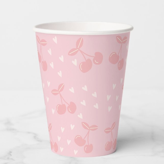Coquette Aesthetic Pattern: Pastel Pink Cherries  Paper Cups (Front)