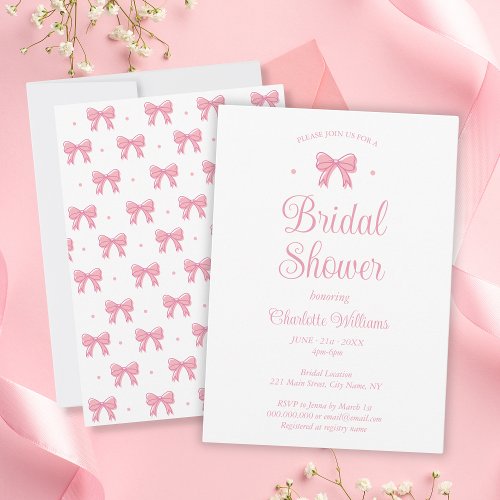 Coquette Aesthetic Pink Bow Bridal Shower Invitation