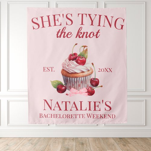 Coquette Aesthetic Pink Bow Cherry Cake Fancy Girl Tapestry