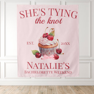 Coquette Aesthetic Pink Bow Cherry Cake Fancy Girl Tapestry