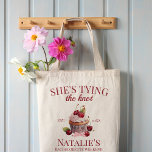 Coquette Aesthetic Pink Bow Cherry Cake Fancy Girl Tote Bag<br><div class="desc">Our Coquette Aesthetic Pink Bow Cherry Cake Fancy Girl Tote Bag, the perfect accessory for your special occasions. This tote bag embodies a soft girl aesthetic and features a charming pink bow and cherry cake design, capturing the essence of a girly and coquette aesthetic. Ideal for weddings, bridal showers, bachelorette...</div>