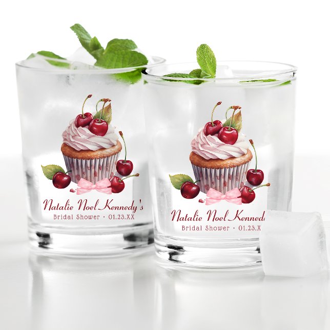 Coquette Aesthetic Pink Bow Cherry Personalized Whiskey Glass (Creator Uploaded)