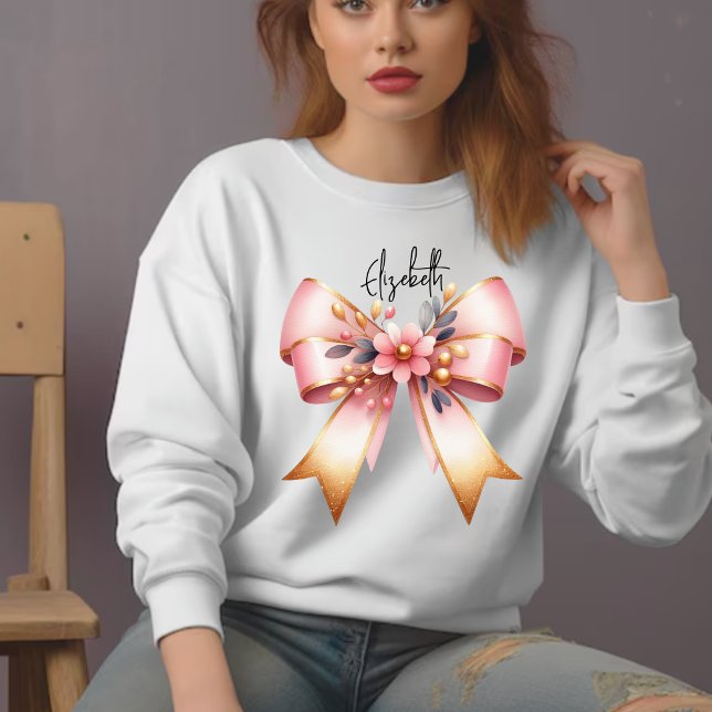 Coquette Aesthetic Pink Bow Custom Name Sweatshirt (Creator Uploaded)