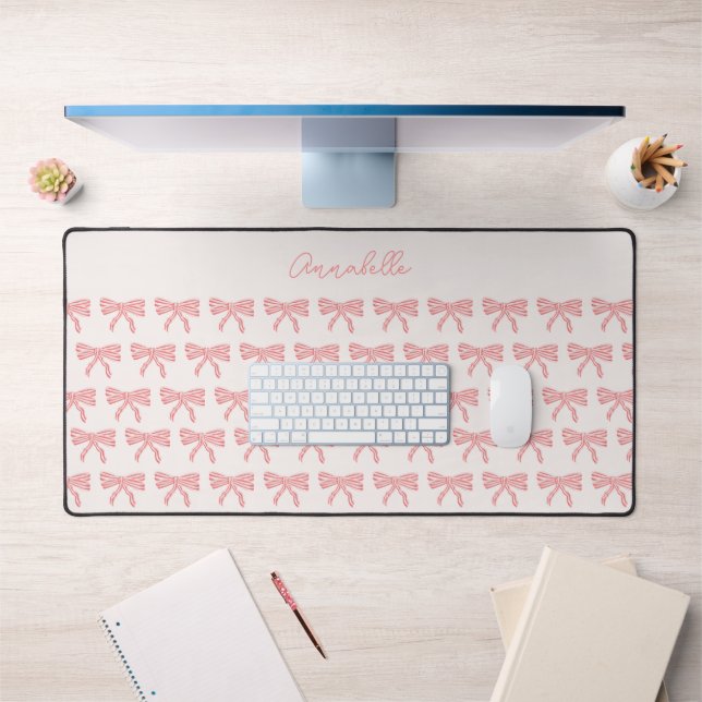 Coquette aesthetic pink bow desk mat (Office 1)