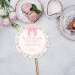 Coquette Aesthetic Pink Bow Sage Green Baby Girl Classic Round Sticker<br><div class="desc">Add a touch of charm to your baby shower favors with our Coquette Aesthetic Pink Bow Sage Green Baby Girl Classic Round Sticker. Embrace the pink girly coquette aesthetic and elevate your event with the timeless elegance of a pink gingham bow ribbon and a pink bow bridal shower theme. Designed...</div>