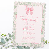 Pink and Green bow Baby Shower invitation