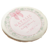 Coquette Aesthetic Pink Bow Sage Green Baby Girl Sugar Cookie (Angled)