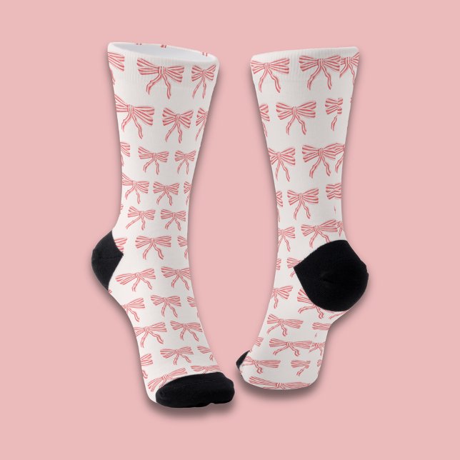 Coquette aesthetic pink bow socks (Coquette Pink bow socks, personalize with your own name or choice of text.)