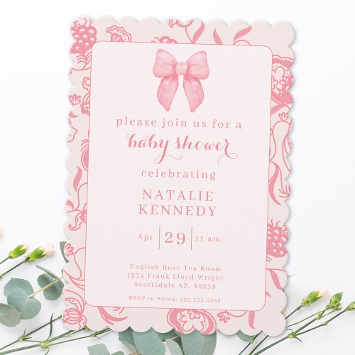 Coquette Aesthetic Preppy Pink Bow Cute Baby Girl Invitation