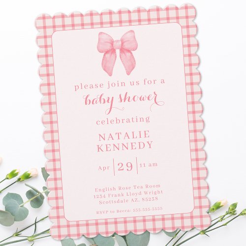 Coquette Aesthetic Preppy Pink Bow Cute Baby Girl Invitation