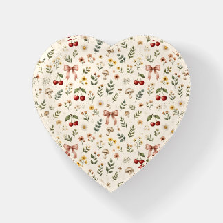 Coquette Aesthetic Red Cherry and Pink Ribbon Patt Paperweight