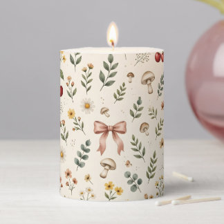 Coquette Aesthetic Red Cherry and Pink Ribbon Patt Pillar Candle