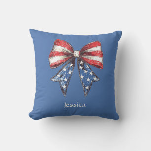 Coquette American Bow Personalized Throw Pillow