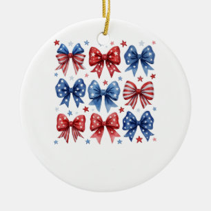 Coquette American Flag Coquette Bow 4th Of July Ceramic Ornament