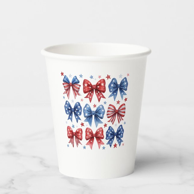 Coquette American Flag Coquette Bow 4th Of July  Paper Cups (Front)