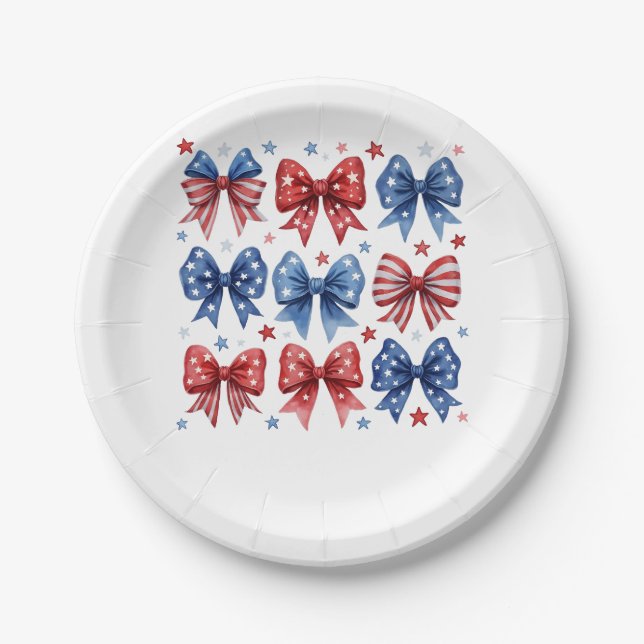 Coquette American Flag Coquette Bow 4th Of July  Paper Plates (Front)