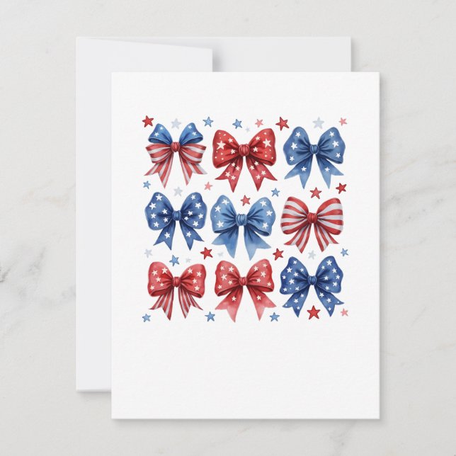 Coquette American Flag Coquette Bow 4th Of July  Thank You Card (Front)
