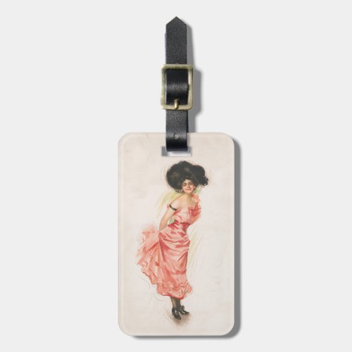 Coquette Antique Victorian Lithograph Print Luggage Tag