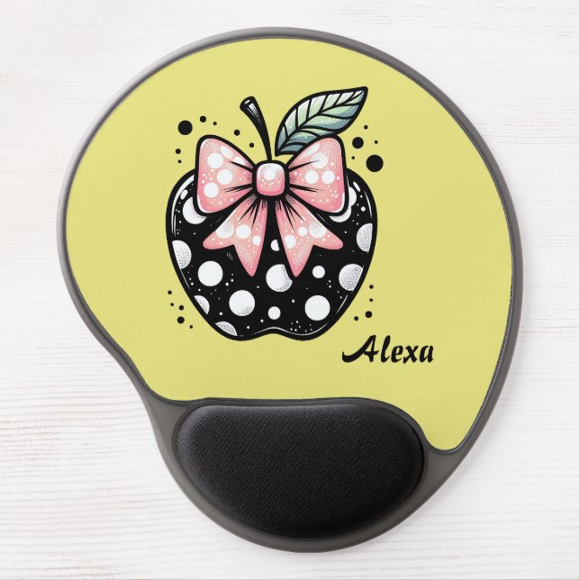 Coquette Apple Polka Dot School Office with Name  Gel Mouse Pad (Front)