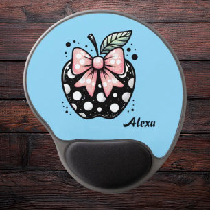 Coquette Apple Polka Dot School Office with Name  Gel Mouse Pad