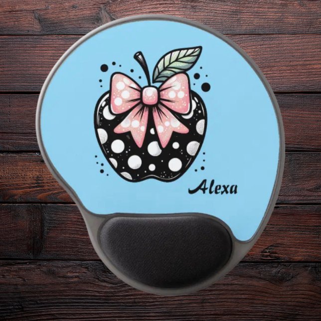 Coquette Apple Polka Dot School Office with Name  Gel Mouse Pad (Creator Uploaded)