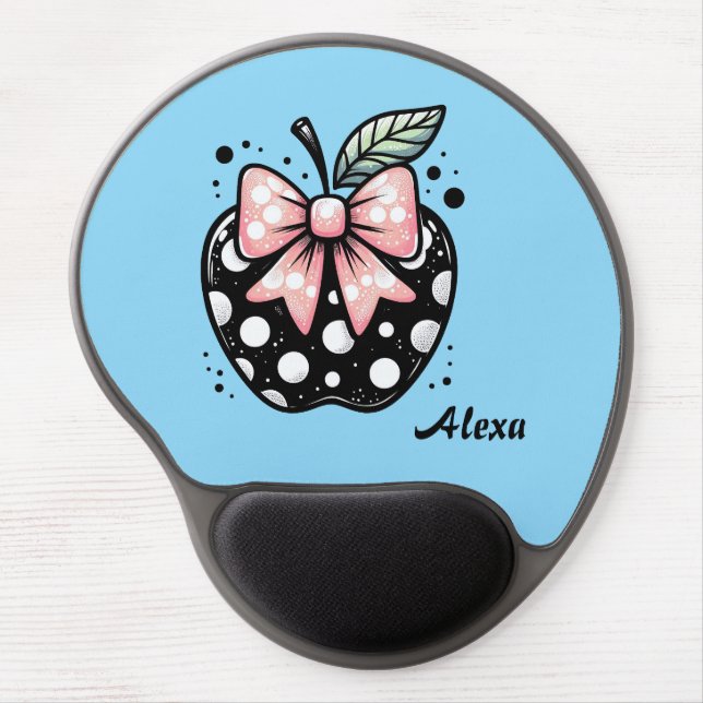Coquette Apple Polka Dot School Office with Name  Gel Mouse Pad (Front)