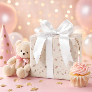 Coquette Baby Girl Wrapping Paper — Teddy Bears & 