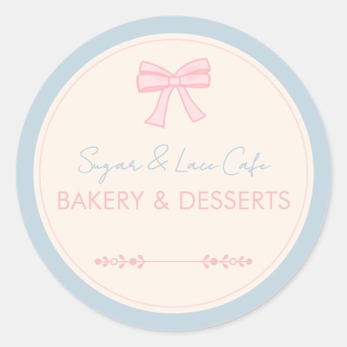 Coquette Bakery Logo Pink Bow Pastel Business Classic Round Sticker