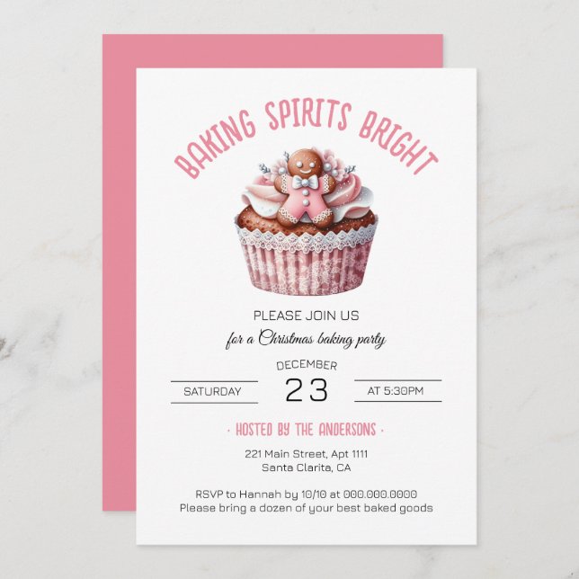 Coquette Baking Spirits Bright Christmas Party Invitation (Front/Back)