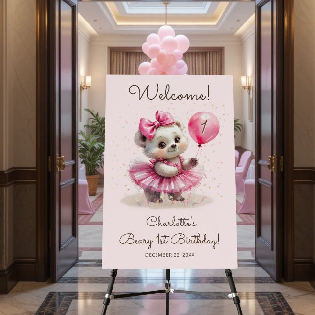 Coquette Ballerina Bear Birthday Sign for Girls (Creator Uploaded)