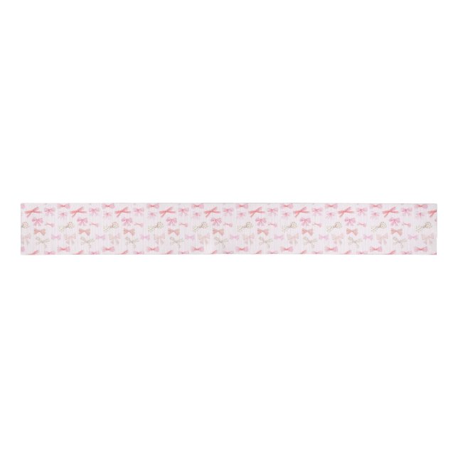 Coquette Balletcore Light Pink Bows Grosgrain Ribbon (Front)
