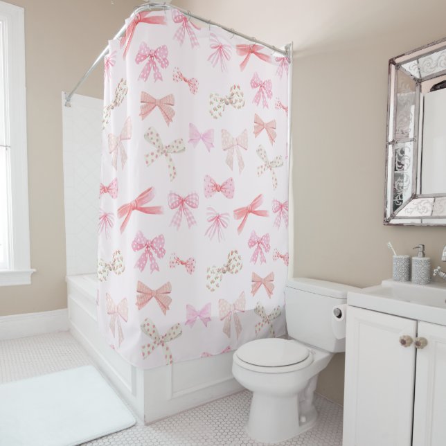 Coquette Balletcore Light Pink Bows Shower Curtain (In Situ)