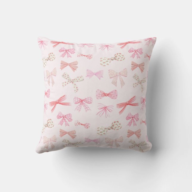 Coquette Balletcore Light Pink Bows Throw Pillow (Back)