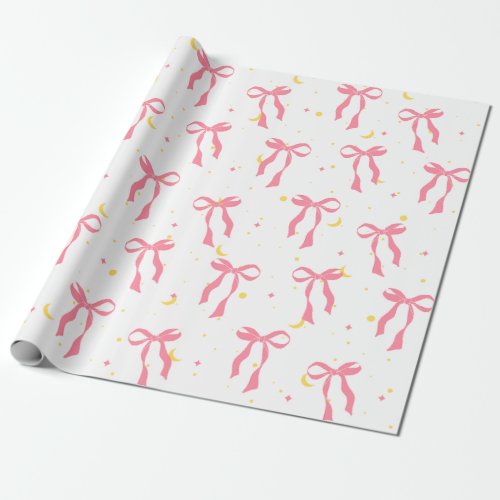 coquette balletcore pink seamless pattern bows wrapping paper