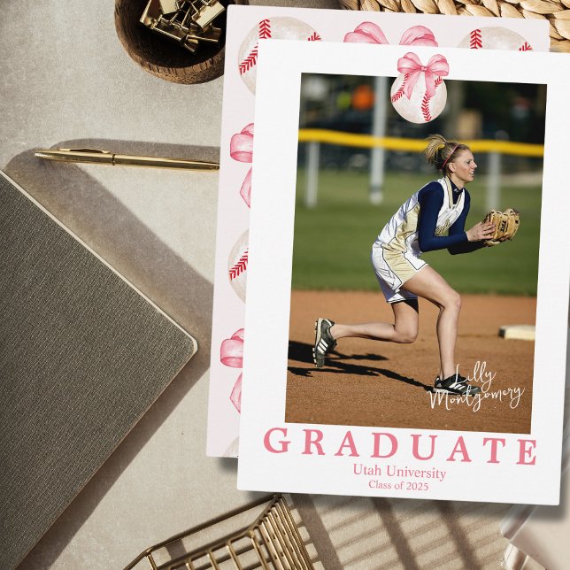 Coquette Baseball Bow Graduation Announcement (Creator Uploaded)