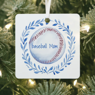 Coquette Baseball Mom Chinoiserie Personalized Metal Ornament