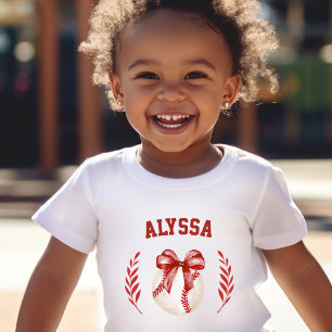 Coquette Baseball Red Bow Custom Name Back Number Toddler T-shirt