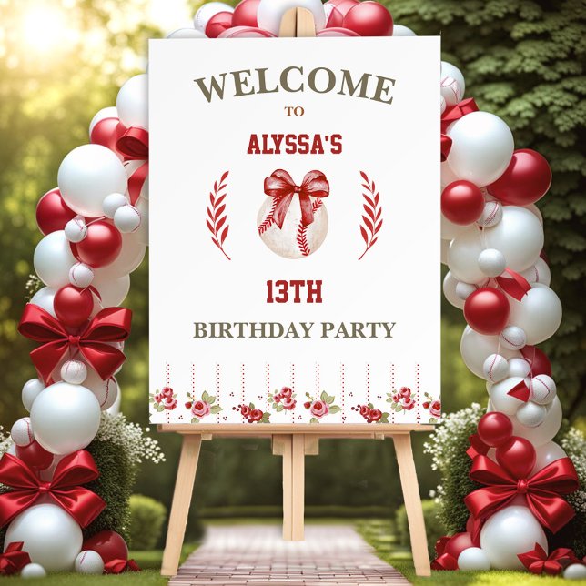 Coquette Baseball Red Bow Floral Modern Welcome Foam Board (Coquette Baseball Red Bow Floral Modern Welcome Foam Board)