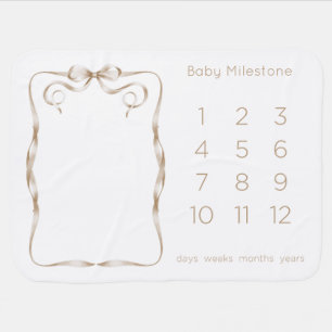 Coquette Beige Bow Frame Baby Milestone Blanket