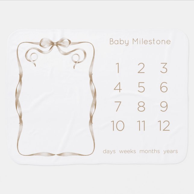 Coquette Beige Bow Frame Baby Milestone Blanket (Horizontal)