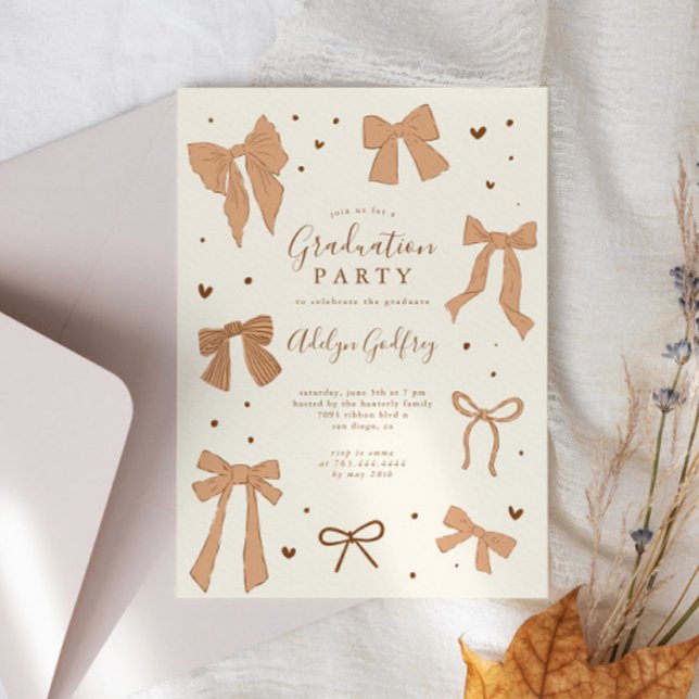 Coquette Beige Bow Graduation Party Invitation (Creator Uploaded)