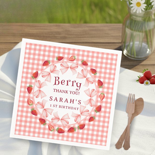 Coquette Berry First Birthday Red Gingham  Napkins (Coquette Berry First Birthday Red Gingham Napkins)