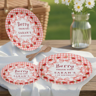 Coquette Berry First Birthday Red Gingham Paper Plates