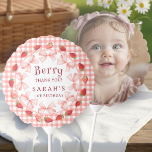 Coquette Berry First Birthday Red Gingham Photo  Balloon