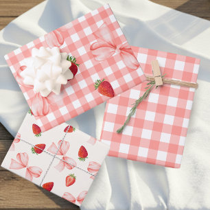 Coquette Berry First Birthday Red Gingham Wrapping Paper Sheets