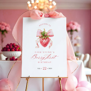 Coquette Berry First Birthday Welcome Sign