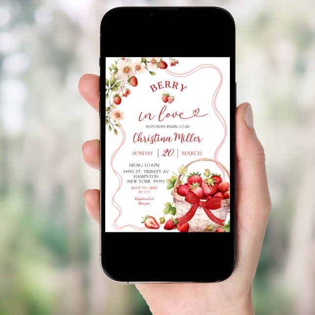 Coquette Berry In Love Bridal Shower Invitation (Front Digital)